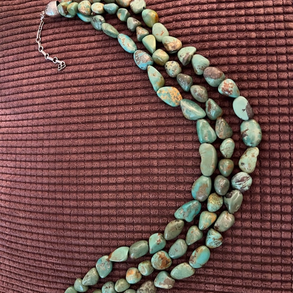 Native American Natural Turquoise Nugget Necklace with sterling silver findings